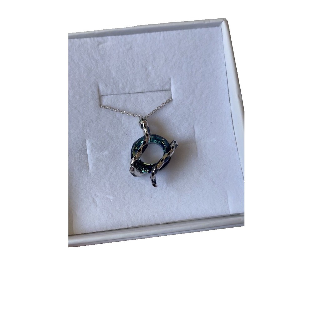 AOBOCO Snake‎ Necklace 925 Sterling Austria Circle Crystal Silver Animal Pendant